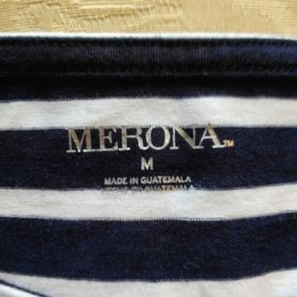 102. Merona Striped Boatneck Top Size Medium Blue White Nautical Preppy - Picture 7 of 13